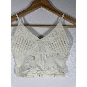 Fornia‎ Crop Top Womens Medium Large Ivory Lace Knit Bralette Cami Adjustable